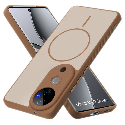 Matte Silicone Dual Color Back Cover with Metal Buttons & Ring Design for Vivo V40 5G