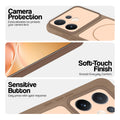 Brown phone case for Vivo V60 5G showing camera safety edges, anti slip side grip and easy press button covers.