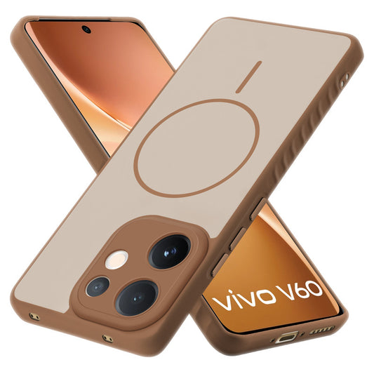 Matte Silicone Dual Color Back Cover with Metal Buttons & Ring Design for Vivo V60 5G