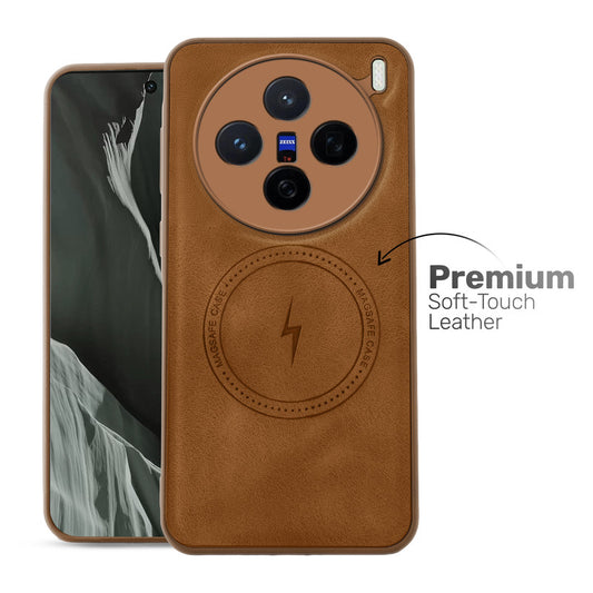 Refined PU Leather Case for Vivo X100 5G , with Support for MagSafe & Wireless Accessories