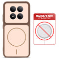 Brown back cover for Redmi Note 15 Pro 5G with printed ring pattern and message showing not compatible with MagSafe charging.