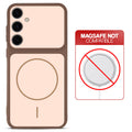 Brown back cover for Samsung S24 FE 5G with printed ring pattern and message showing not compatible with MagSafe charging.
