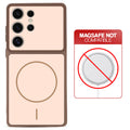 Brown back cover for Samsung S24 Ultra 5G with printed ring pattern and message showing not compatible with MagSafe charging.