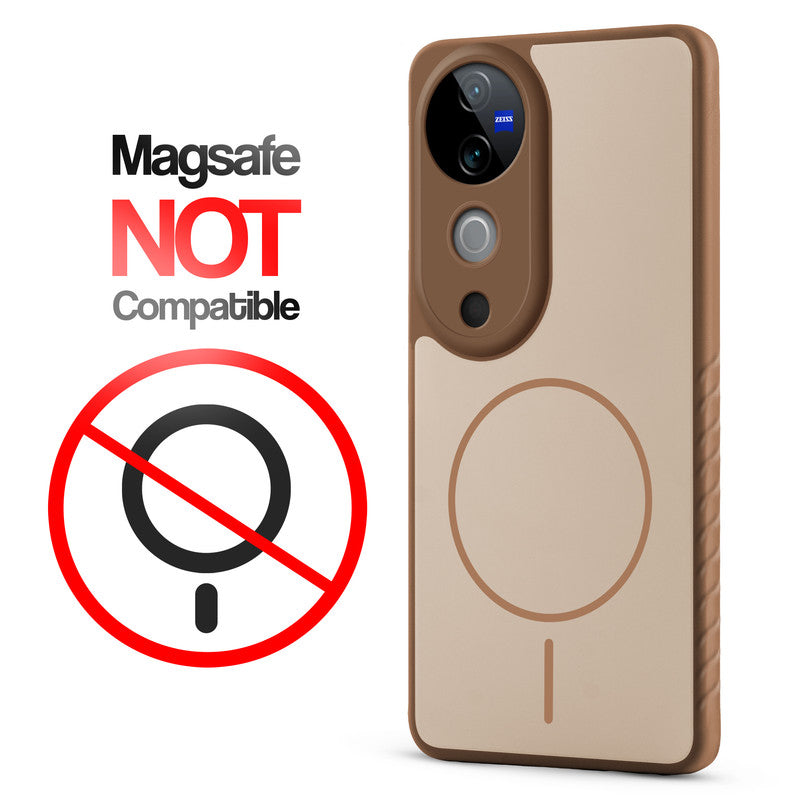 Matte Silicone Dual Color Back Cover with Metal Buttons & Ring Design for Vivo V40 5G