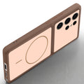 Angled view of Brown mobile case for Samsung S24 Ultra 5G with proper charging port cutout, speaker holes and strong corner protection.