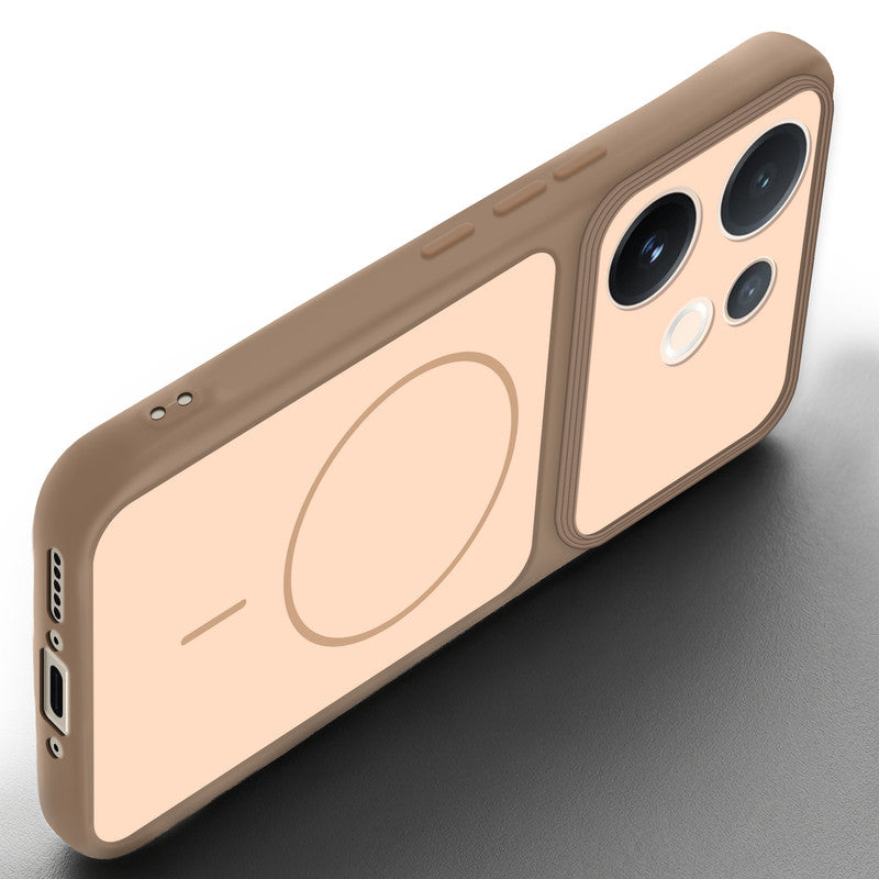 Angled view of Brown mobile case for Vivo T4 Pro 5G with proper charging port cutout, speaker holes and strong corner protection.