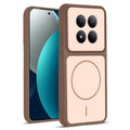 Front and back view of Brown protective back cover for Redmi Note 15 Pro 5G with textured sides, camera guard and slim fit design.