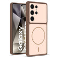 Front and back view of Brown protective back cover for Samsung S24 Ultra 5G with textured sides, camera guard and slim fit design.