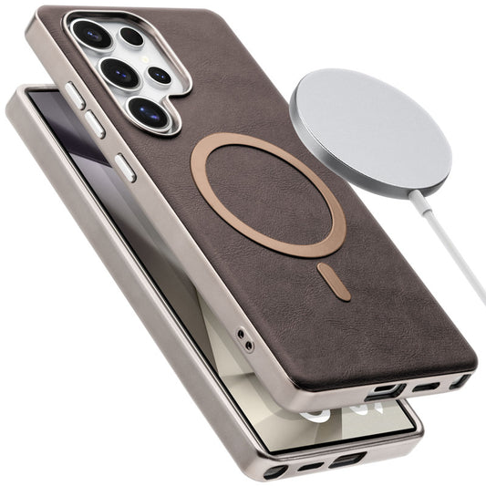 Premium Faux Leather MagSafe Compatible Case for Samsung S24 Ultra 5G With Metal Finish Edges