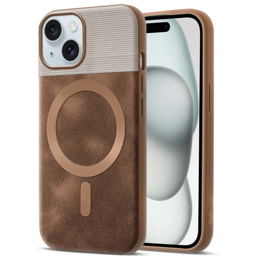 Smooth PU Leather Back Cover for Apple iPhone 15 , MagSafe Support & Soft Fabric Inside