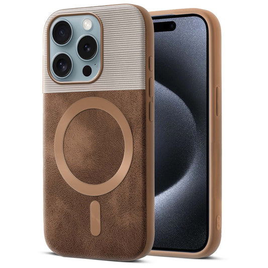 Smooth PU Leather Back Cover for Apple iPhone 15 Pro , MagSafe Support & Soft Fabric Inside