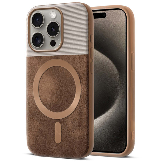 Smooth PU Leather MagSafe Back Cover for Apple iPhone 15 Pro Max