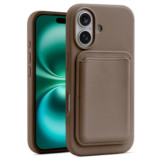 Silicon Magnetic Wireless Charging Back Case For Apple iPhone 16 with Detachable Card Holder