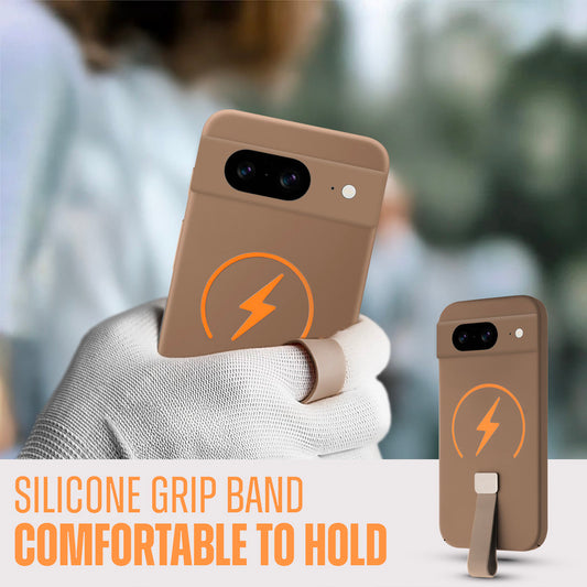 Compact and Stylish Silicon Finish Hard Cover For Google Pixel 8 with Integrated Grip Strap & MagSafe Charging Support
