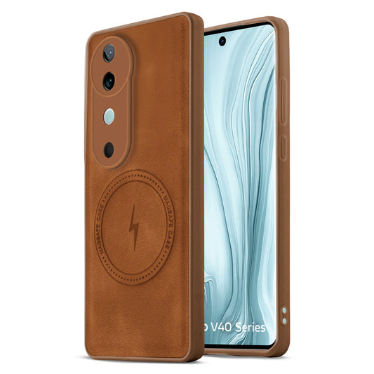 Refined PU Leather Case for Vivo V40 5G , with Support for MagSafe & Wireless Accessories