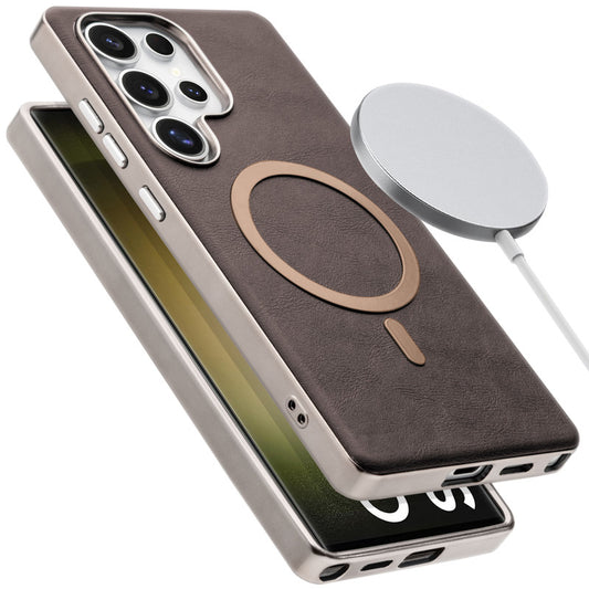 Premium Faux Leather MagSafe Compatible Case for Samsung S23 Ultra 5G With Metal Finish Edges