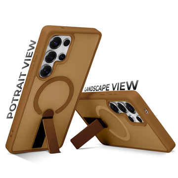 3-in-1 Frosted Back Case for Samsung S24 Ultra 5G with Magnetic Support, Vertical Stand & Silicone Grip