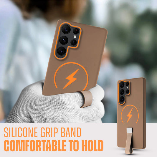 Compact and Stylish Silicon Finish Hard Cover For Samsung S22 Ultra 5G with Integrated Grip Strap & MagSafe Charging Support