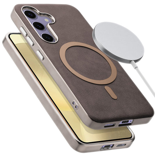 Premium Faux Leather MagSafe Compatible Case for Samsung S25 5G With Metal Finish Edges