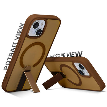 3-in-1 Frosted Back Case for Apple iPhone 15 with Magnetic Support, Vertical Stand & Silicone Grip