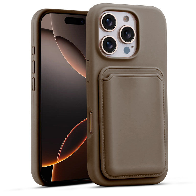 Silicon Magnetic Wireless Charging Back Case For Apple iPhone 16 Pro with Detachable Card Holder