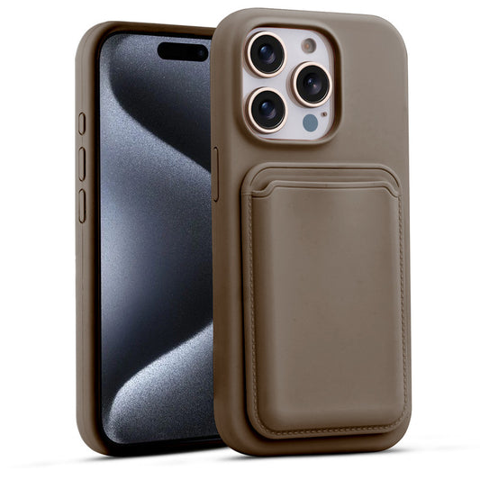 Silicon Magnetic Wireless Charging Back Case For Apple iPhone 15 Pro with Detachable Card Holder