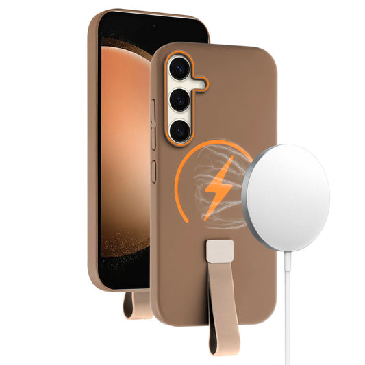 Compact and Stylish Silicon Finish Hard Cover For Samsung S23 FE 5G with Integrated Grip Strap & MagSafe Charging Support