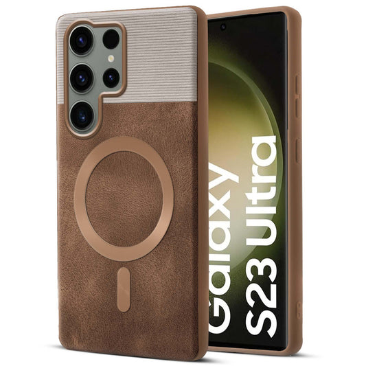Smooth PU Leather Back Cover for Samsung S23 Ultra 5G , MagSafe Support & Soft Fabric Inside