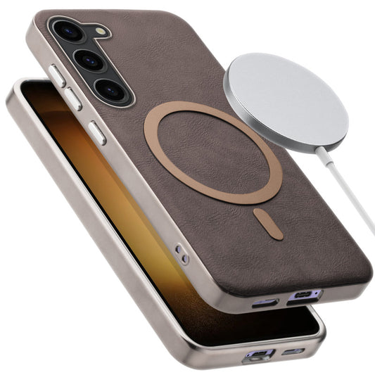 Premium Faux Leather MagSafe Compatible Case for Samsung S23 5G With Metal Finish Edges