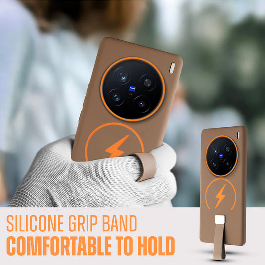 Compact and Stylish Silicon Finish Hard Cover For Vivo X200 Pro 5G with Integrated Grip Strap & MagSafe Charging Support
