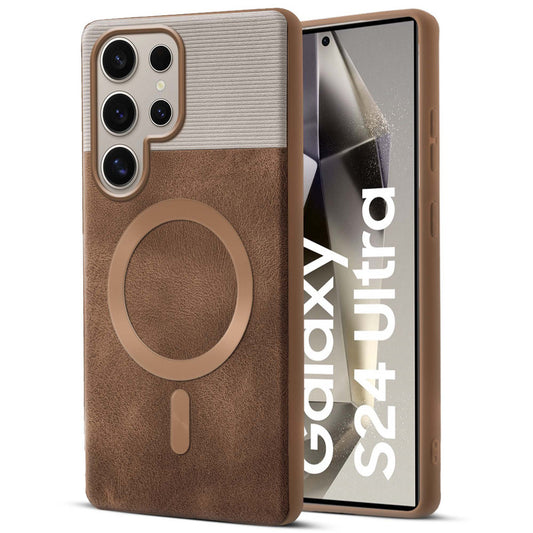 Smooth PU Leather Back Cover for Samsung S24 Ultra 5G , MagSafe Support & Soft Fabric Inside