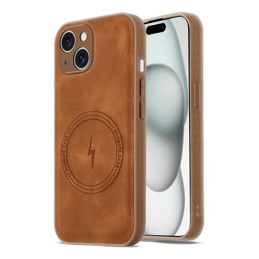 Refined PU Leather Case for Apple iPhone 15 , with Support for MagSafe & Wireless Accessories