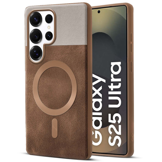Smooth PU Leather Back Cover for Samsung S25 Ultra 5G , MagSafe Support & Soft Fabric Inside