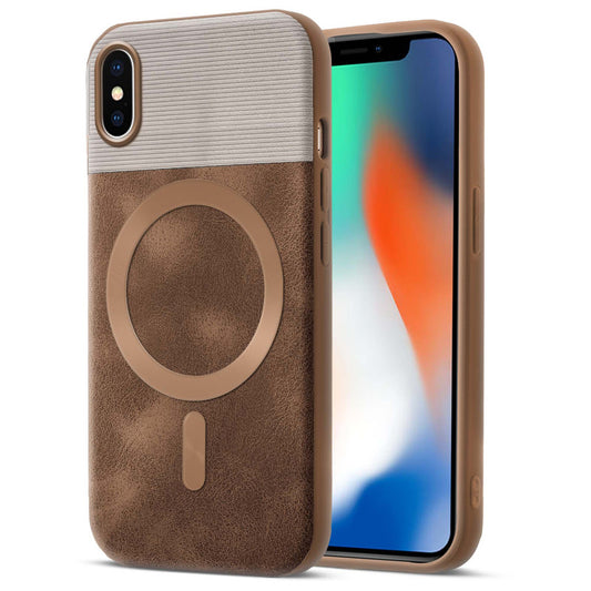Smooth PU Leather Back Cover for Apple iPhone X , MagSafe Support & Soft Fabric Inside