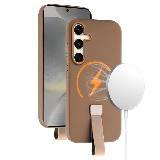 Compact and Stylish Silicon Finish Hard Cover For Samsung S24 5G with Integrated Grip Strap & MagSafe Charging Support