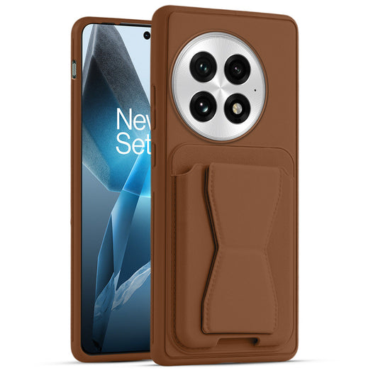 All in One Premium Leather Back Cover for OnePlus 13 5G with Card Slot & Foldable Grip Holder