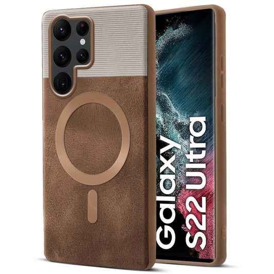 Smooth PU Leather Back Cover for Samsung S22 Ultra 5G , MagSafe Support & Soft Fabric Inside