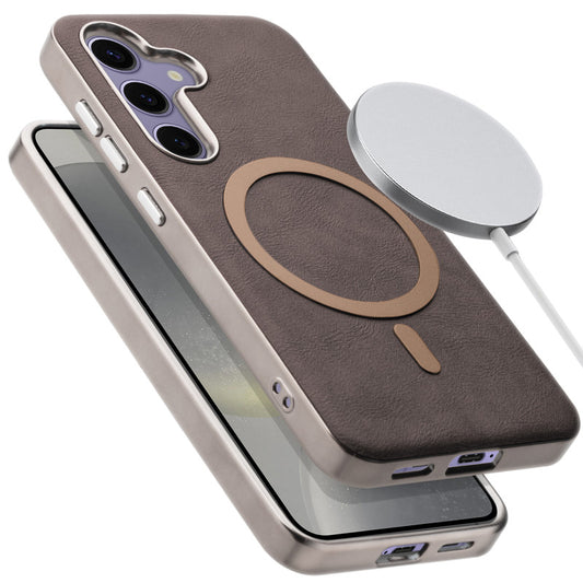 Premium Faux Leather MagSafe Compatible Case for Samsung S24 5G With Metal Finish Edges