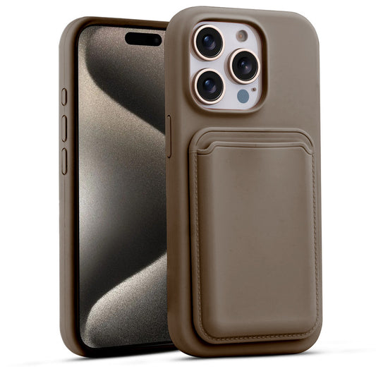 Silicon Magnetic Wireless Charging Back Case For Apple iPhone 15 Pro Max with Detachable Card Holder