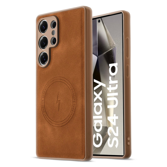 Refined PU Leather Case for Samsung S24 Ultra 5G , with Support for MagSafe & Wireless Accessories