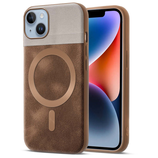 Smooth PU Leather MagSafe Back Cover for Apple iPhone 14