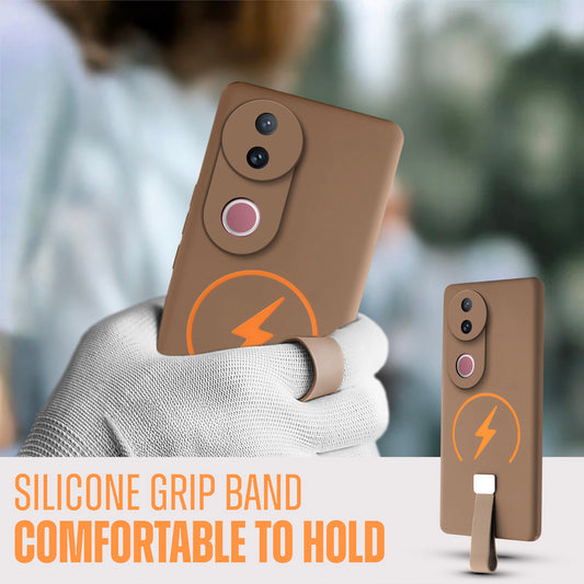 Compact and Stylish Silicon Finish Hard Cover For Vivo V50 5G with Integrated Grip Strap & MagSafe Charging Support