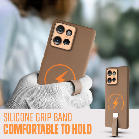 Compact and Stylish Silicon Finish Hard Cover For Motorola Moto Edge 50 5G with Integrated Grip Strap & MagSafe Charging Support