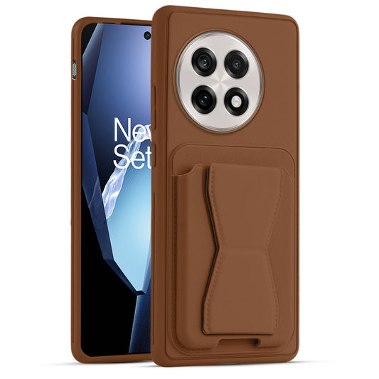 All in One Premium Leather Back Cover for Oneplus 13R 5G with Card Slot & Foldable Grip Holder