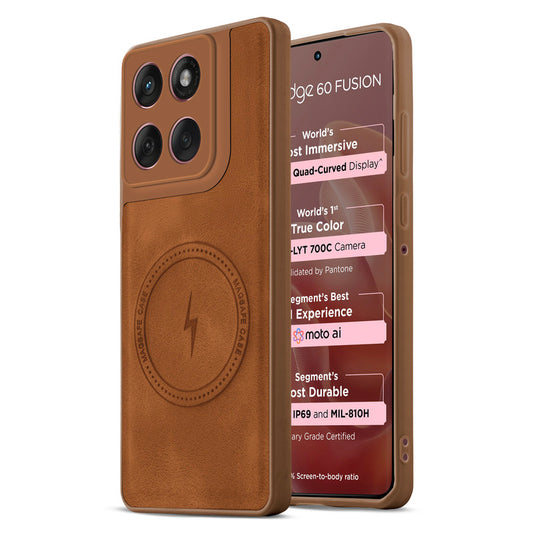 Refined PU Leather Case for Motorola Moto Edge 60 Fusion 5G , with Support for MagSafe & Wireless Accessories