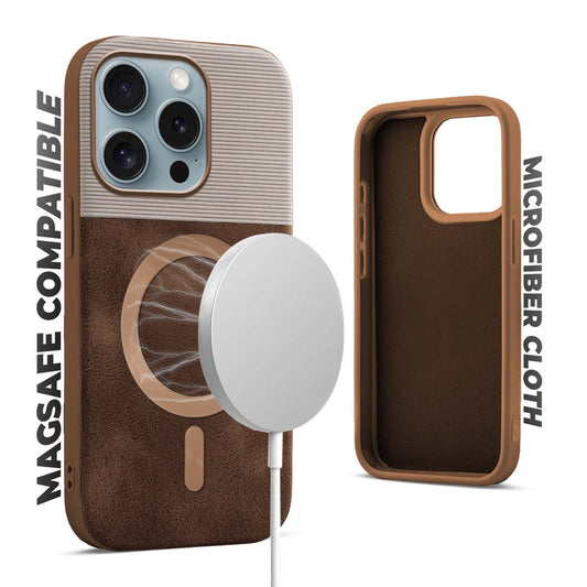 Smooth PU Leather Back Cover for Apple iPhone 15 Pro , MagSafe Support & Soft Fabric Inside