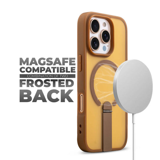 3-in-1 Frosted Back Case for Apple iphone 16 Pro Max with Magnetic Support, Vertical Stand & Silicone Grip