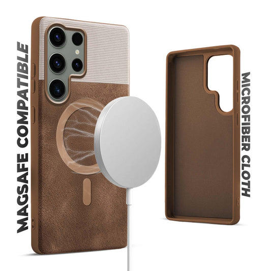 Smooth PU Leather Back Cover for Samsung S23 Ultra 5G , MagSafe Support & Soft Fabric Inside