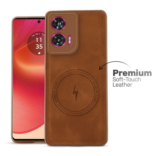Refined PU Leather Case for Motorola Moto Edge 50 Fusion 5G , with Support for MagSafe & Wireless Accessories