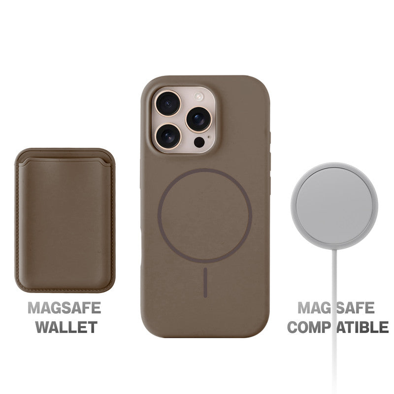 Silicon Magnetic Wireless Charging Back Case For Apple iPhone 16 Pro with Detachable Card Holder